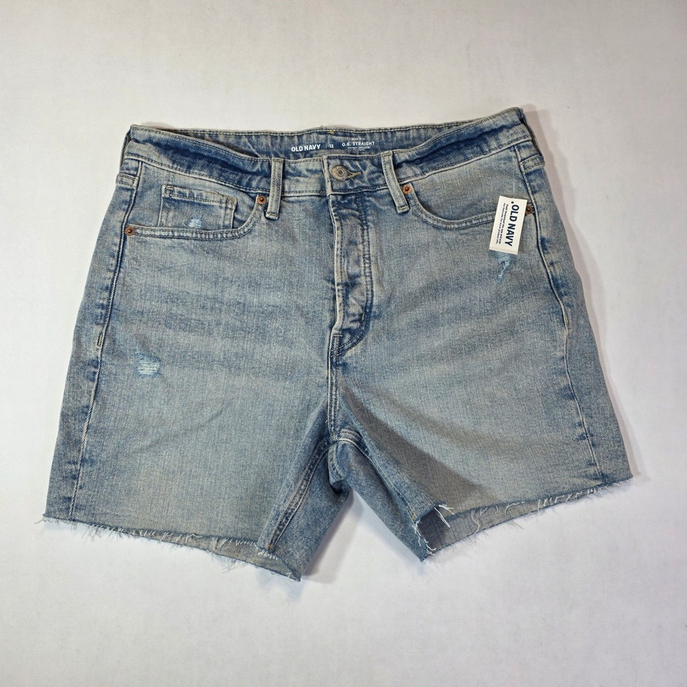 NEW‎ Old Navy OG Straight Denim Shorts Womens 12 Light Wash Distressed High Rise
